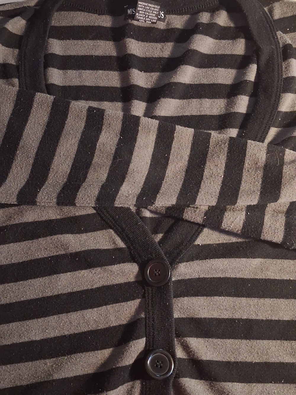 Womens Miss Chievous Black & Gray Striped Button Cardigan